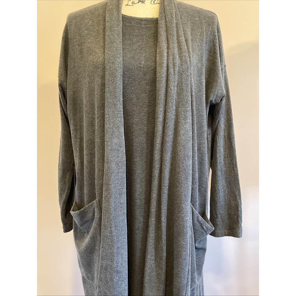 Eileen Fisher 2PC Charcoal Gray Cotton Dress Cardigan Set M Minimalist Lagenlook - Picture 4 of 16